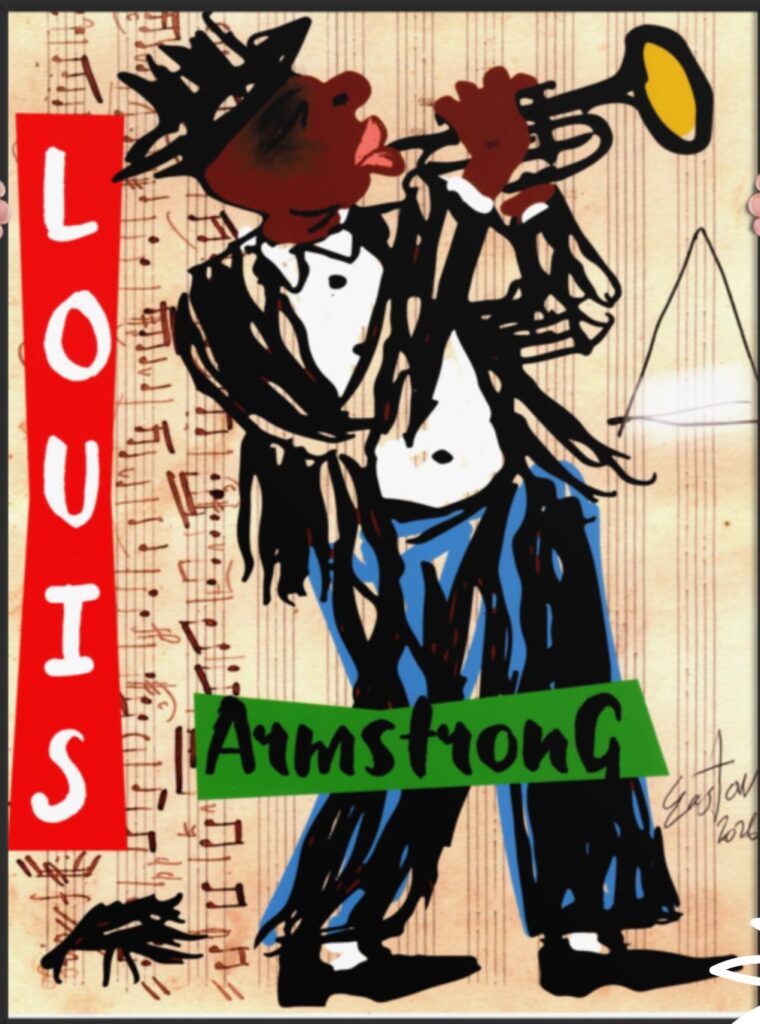 Easton Davy Louis Armstrong Jazz Legend | Original Mixed Media Watercolor Art Print — Fine Art Watercolor Painting by Artist Easton Davy