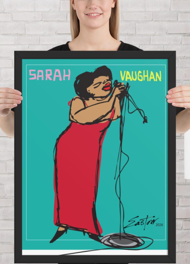 Easton Davy Sarah Vaughan The Divine One | Original Mixed Media Watercolor Art Print — Fine Art Watercolor Painting by Artist Easton Davy
